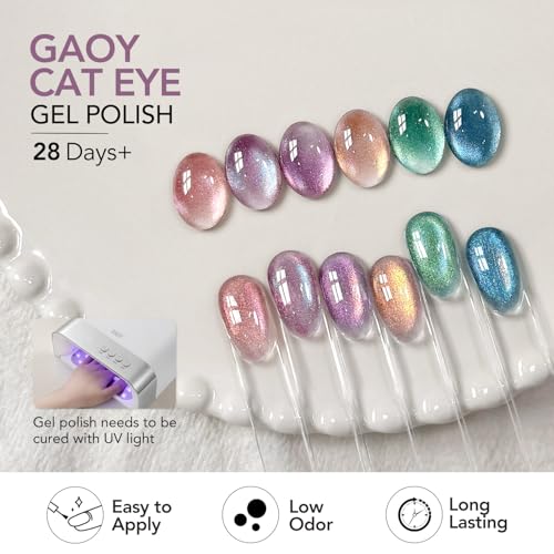 GAOY Rainbow Cat Eye Gel Nail Polish Kit with Magnet - Rainbow Glow Variation