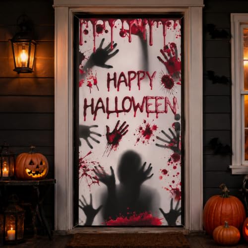 Halloween Zombie Door Cover - Bloody Handprint Horror Decor, Handprint Variation