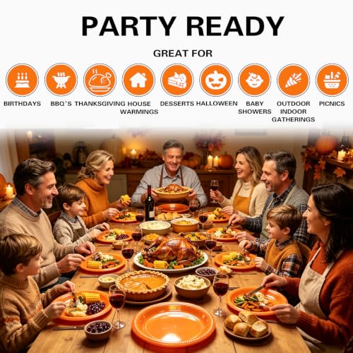 BONSINY 10 Inch Orange Plastic Plates - 100 Pack Disposable Party Tableware - Variation: Orange / 100 Pcs