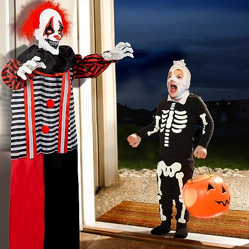 56-Inch Animated Talking Clown Decoration with Glowing Eyes for Halloween Indoor Outdoor Haunted House Prop