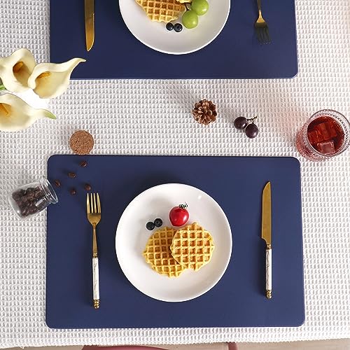 Faux Leather Placemat Set of 4 Navy Blue Waterproof Heat-Resistant Table Mats