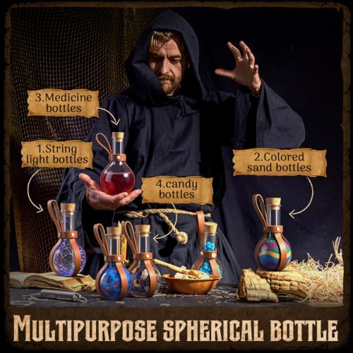 20 Pack 3oz Plastic Potion Bottles with Leather Cases & Corks - Medieval Theme
