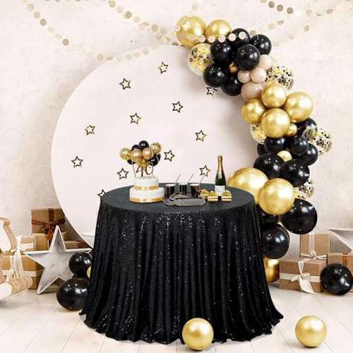 Black Sequin Round Tablecloth 72 Inch for Wedding & Party Decor - SquarePie