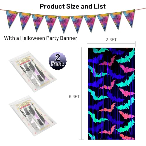 Halloween Pattern Foil Fringe Curtains - 2 Pack 3.3x6.6FT Photo Booth Backdrop & Party Decor