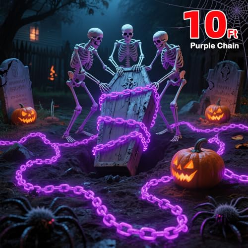Purple Solar Halloween String Lights Outdoor - 10Ft Waterproof Chain Lighting for Haunted House & Yard Decor - Variation: Purple