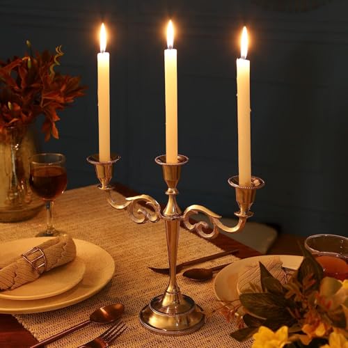 Silver 3-Arm Candelabra Taper Candle Holder - Elegant Indoor Centerpiece