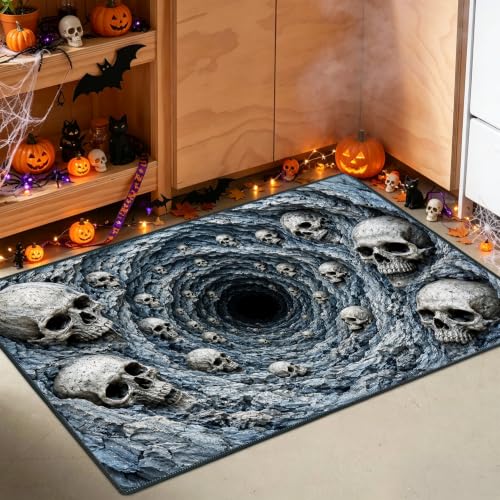 Halloween Skeleton Area Rug 2x3 Entryway Rug Skull Cave Door Mat - Indoor/Outdoor
