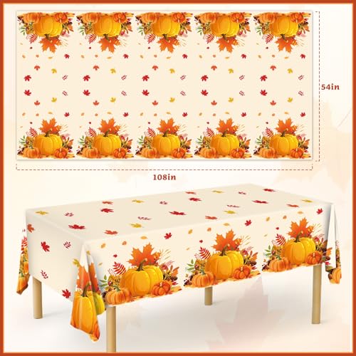 Thanksgiving Pumpkins Disposable Rectangular Fall Tablecloth Set - 3 Pieces, 54 x 108 Inches