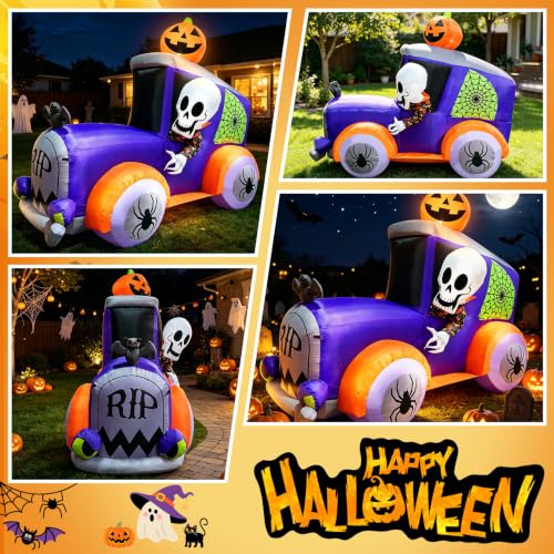Inflatable Halloween Monster Truck Decoration with Skull Pumpkin & Spiders - Outdoor Lawn & Garden Decor