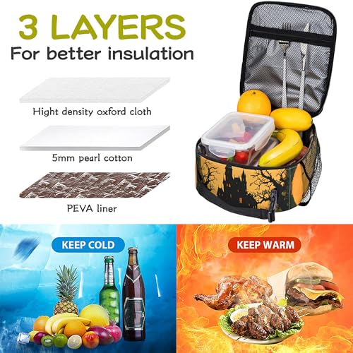Halloween Gothic Castle Kids Lunch Bag Insulated Cooler with Shoulder Strap Waterproof