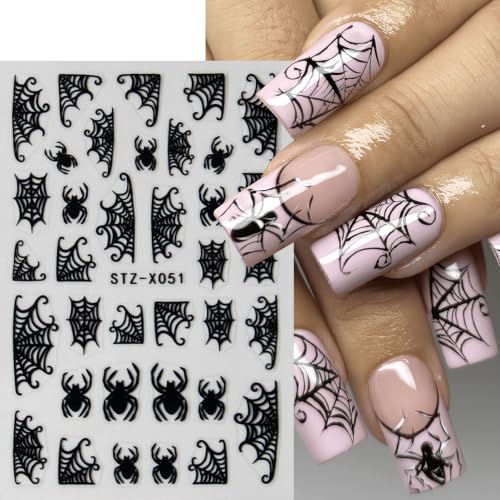 Halloween Spider Nail Stickers - 6 Sheets Self-Adhesive Nail Decals with Web & Spider Design - Variation Halloween06