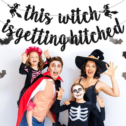 Halloween Bachelorette Banner - Witch is Getting Hitched Glitter Party Decor
