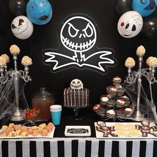 White Jack Skellington Neon Sign Dimmable Wall Light Halloween Christmas Decor