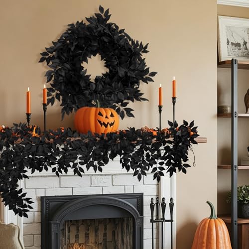 Black Leaf Vine 2 Pack Artificial Silk Garland Halloween Decor 6 Ft Each - Variation of THIS listing