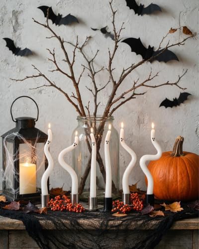 Halloween Ghost Taper Candles Set - 6 Twisted Spooky Decor Candles for Indoor Halloween Parties
