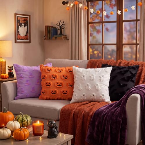 Halloween Throw Pillow Covers Set - 4 pcs 18x18 Inch Autumn Embroidered Decor