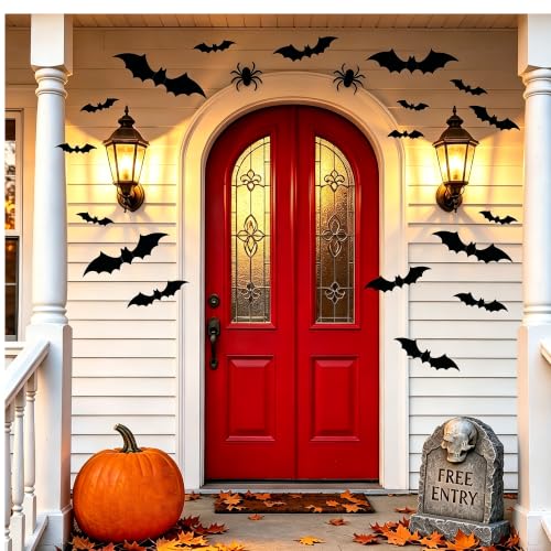 Halloween Bat Wall Decor Stickers - 56 Black 3D Flying Bats for Party & Home
