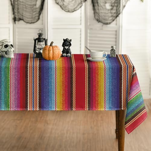 Rectangular Halloween Cinco De Mayo Fiesta Colorful Stripes Tablecloth 60x84 Red