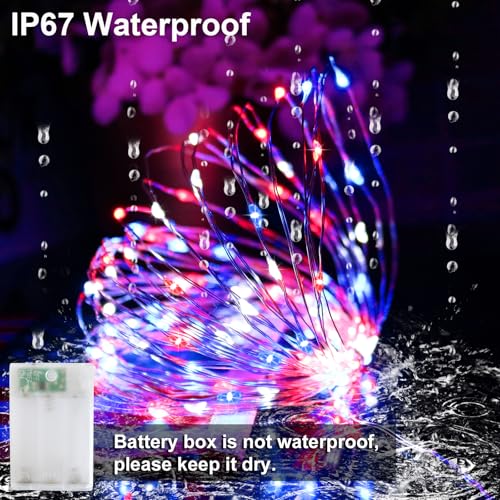 Patriotic Red White Blue Fairy String Lights 2 Pack Battery Operated