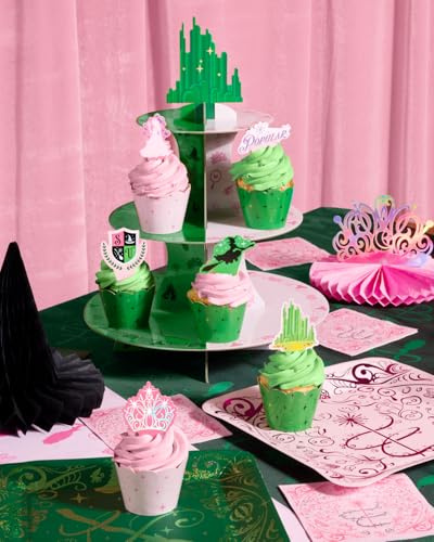 Pink and Green Witch Cupcake Tower 6, 9, 12 Inch 3-Tier Birthday Dessert Display