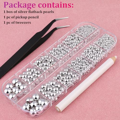 A21 Silver Flatback Nail Pearls Set - 6 Sizes for Nail Art & Crafts