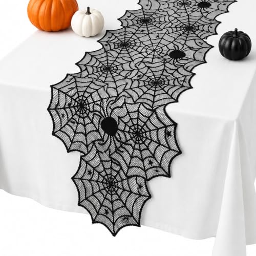 Black Lace Spider Web Table Runner 18 x 72 Inches Halloween Decor - Variation of THIS listing