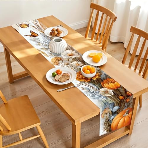 Autumn Floral & Butterfly Table Runner & Placemats Set - 87 / Set of 4 - Rustic Fall Linen Decor
