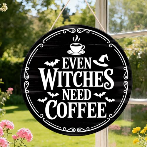 Off-White Gothic Witchy Wooden Hanging Door Sign Halloween Decor