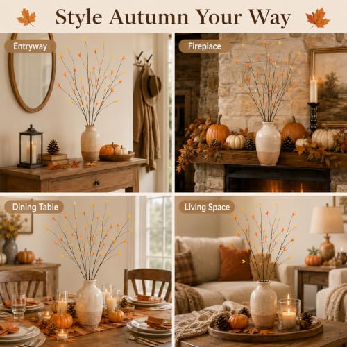 Artificial Fall Branch Stems - 3-Pack, 29.5 Inch Red Autumn Decor