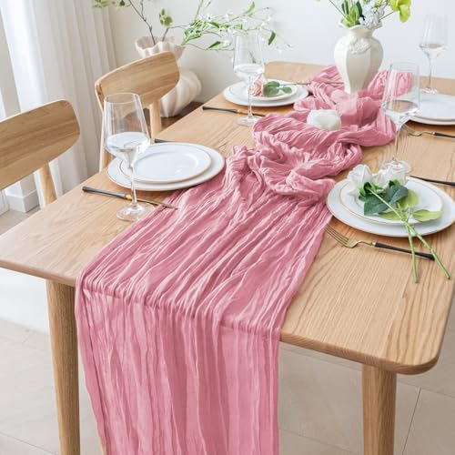 Pink Cheesecloth Table Runner 10ft Boho Rustic Sheer for Weddings & Events - 1 Pack