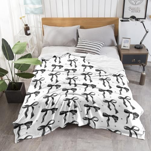 Black and White Bow Throw Blanket - 30x40 Inches, Flannel, Cozy Classroom Decor