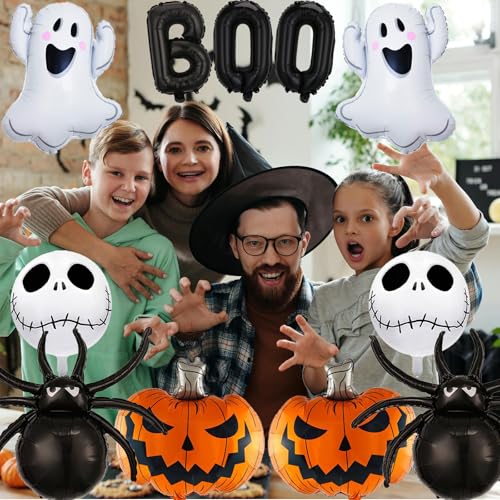 Halloween Balloon Decoration Kit with Ghost, Pumpkin, Skull & Spider Foil Balloons - 11 Pcs