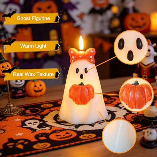Halloween Ghost Flameless Candles with 6H Timer Hand-Painted Bows - B-2 Ghost Bows