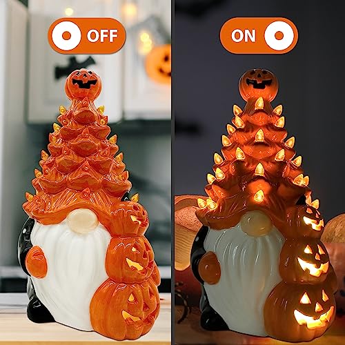 A1-Orange Halloween Gnome Ceramic Tree Decor - 8.6 x 5.2 Inches Indoor Festive Ornament