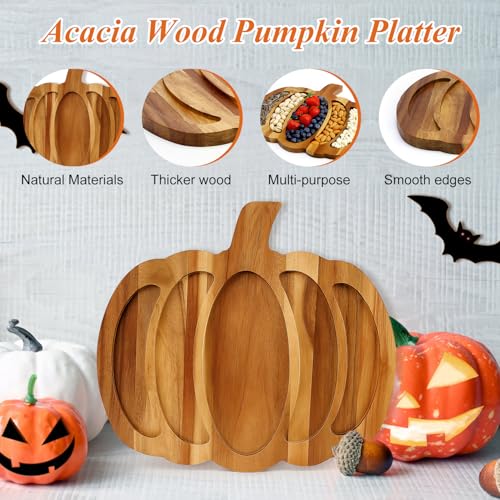 Acacia Wood Pumpkin Decor Platter Halloween Charcuterie Board Fall Serving Dish