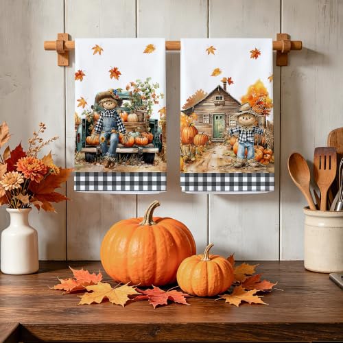 Fall Kitchen Towels - Pumpkins and Scarecrow Decor - Fall Kitchen Decor - Variation: Scarecrow