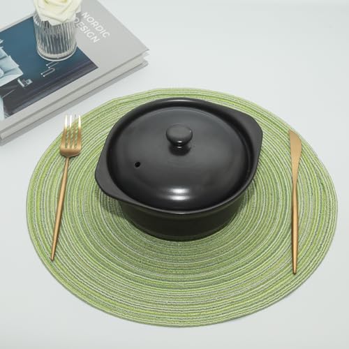 Green 15 Inch Round Braided Placemats Set of 4 - Durable Polyester & Cotton