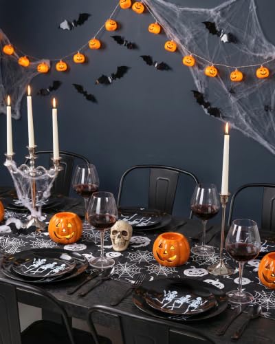 Black Halloween Disposable Plates for Party - Skeleton Design, 125 pcs