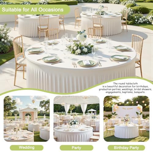 White 4-Pack 120-Inch Round Fitted Outdoor Tablecloths for 5FT Tables - Polyester for Weddings & Parties - Variation: White / 60 Inch
