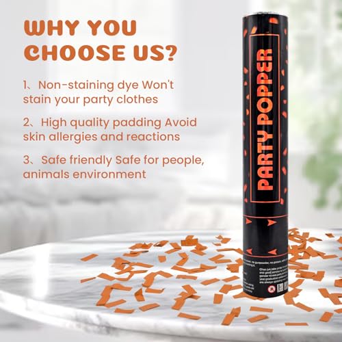 Orange Confetti Poppers 12 Pack - 12 Inch Party Cannon for Halloween & Celebrations