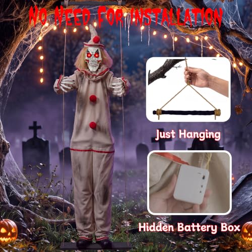 5.9 Ft Outdoor Scary Swinging Clown Halloween Prop with Sound & Light Eyes