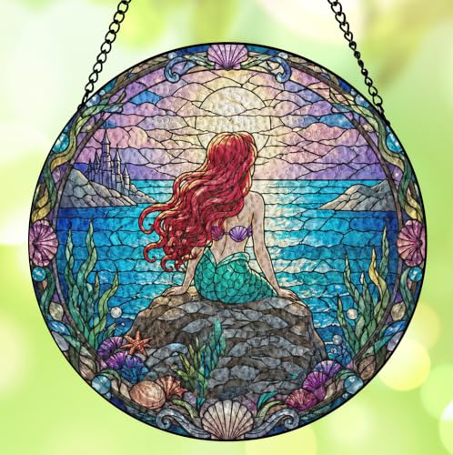 Mermaid Stained Glass Window Hanging Suncatcher - Ocean Fantasy Wall Decor