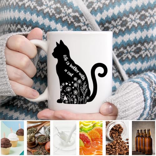 Funny Life Is Better With A Cat Ceramic Coffee Mug - Black/White - 11oz