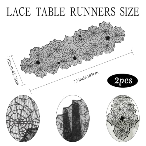 Halloween Spider Web Lace Table Runner 2 Pcs 18x72 Inch Halloween Party Decor