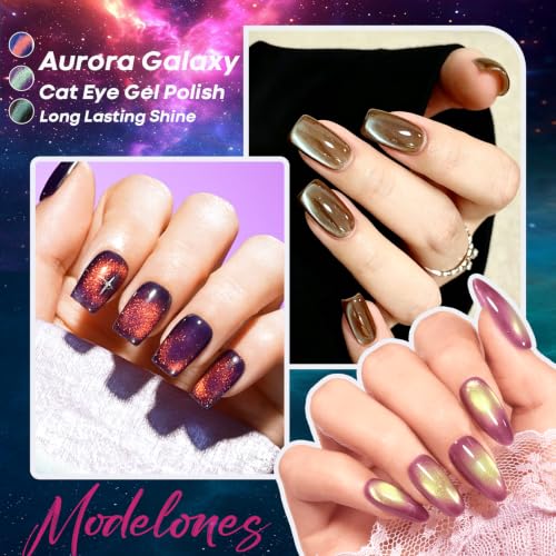 Modelones Cat Eye Glitter Gel Nail Polish Set - Aurora Variation - 6 Colors