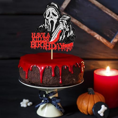 Horror Movie Cake Topper - Killer Birthday Theme Decor, Design 3