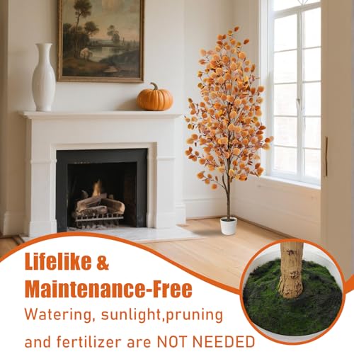 Eucalyptus Artificial Tree - 6ft Fall Outdoor Indoor Potted Autumn Decoration Variation of Eucalyptus / 6ft