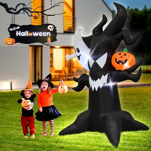 6FT Spooky Halloween Inflatable Tree with Pumpkin and Ghost - Indoor Outdoor Decor