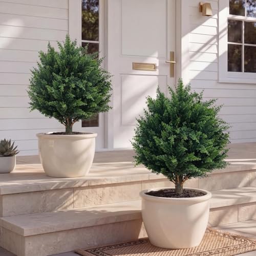Artificial Cypress Topiary Ball Trees with Ground Spikes - 20in Pine Green for Outdoor & Indoor Decor