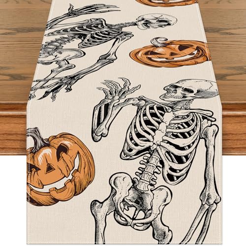 Halloween Table Runner 72x13 Inch Pumpkin Skeleton Fall Kitchen Decor